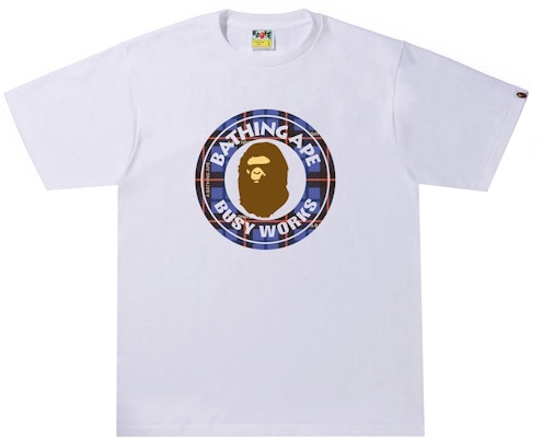 BAPE Logo Check Busy Works Tee White/Blue