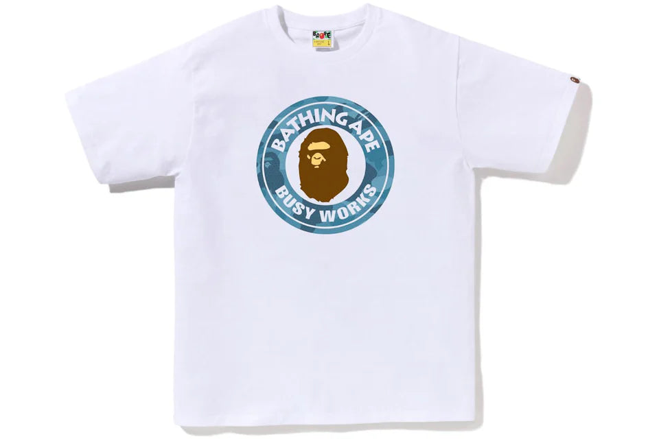 BAPE Honeycomb Camo Busy Works Tee White/Blue