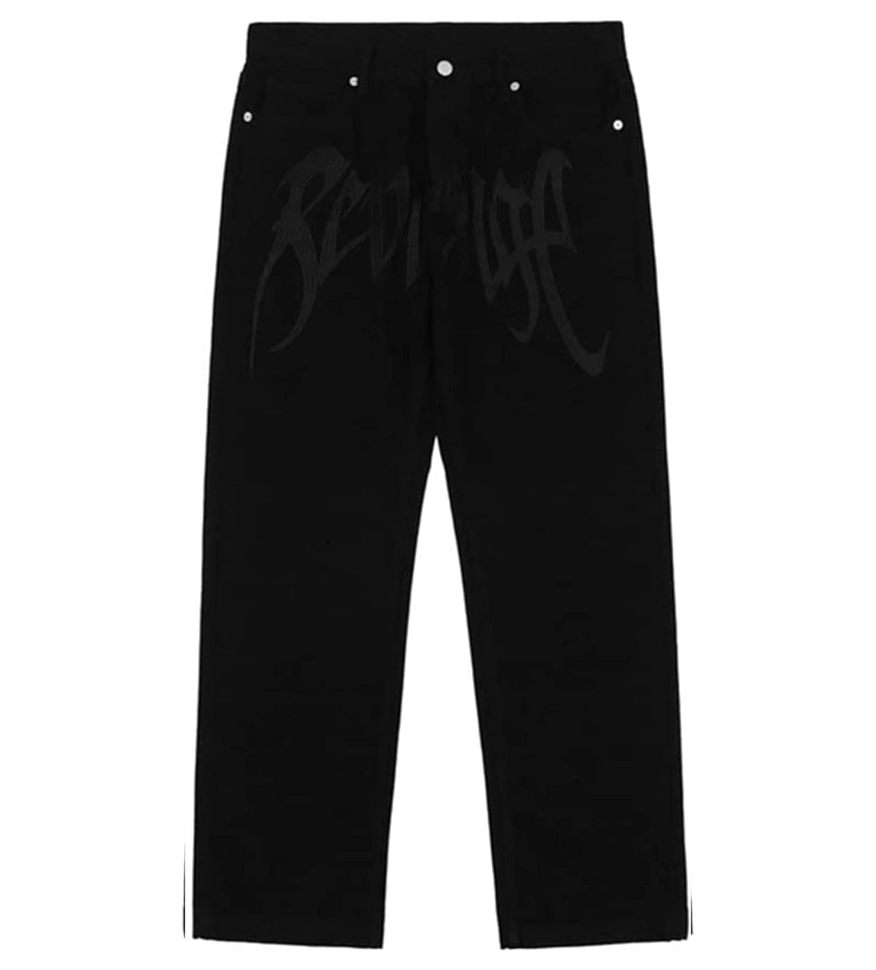 REVENGE EMBROIDERED LOGO DENIM PANT BLACK