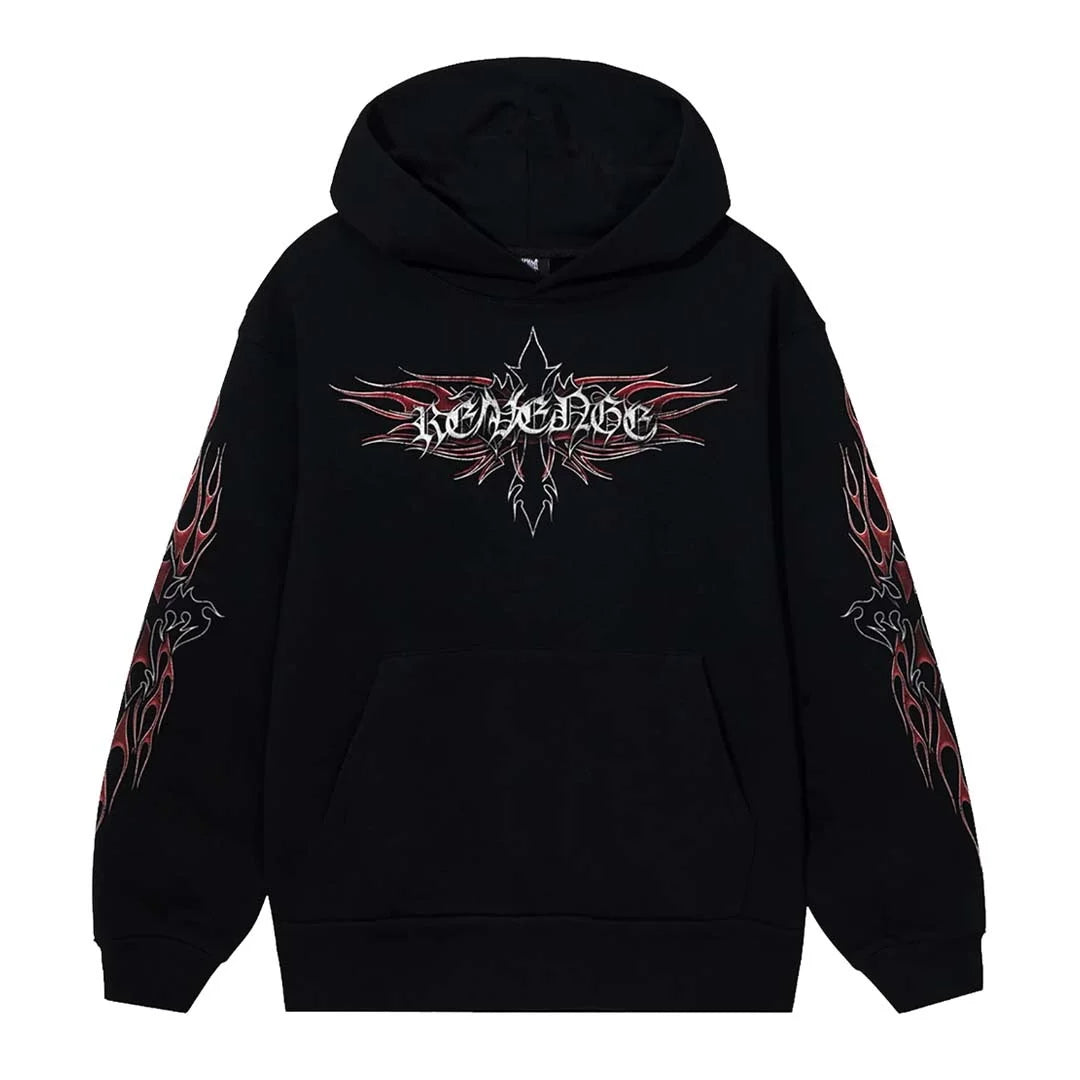 Revenge Flaming Cross Hoodie Black