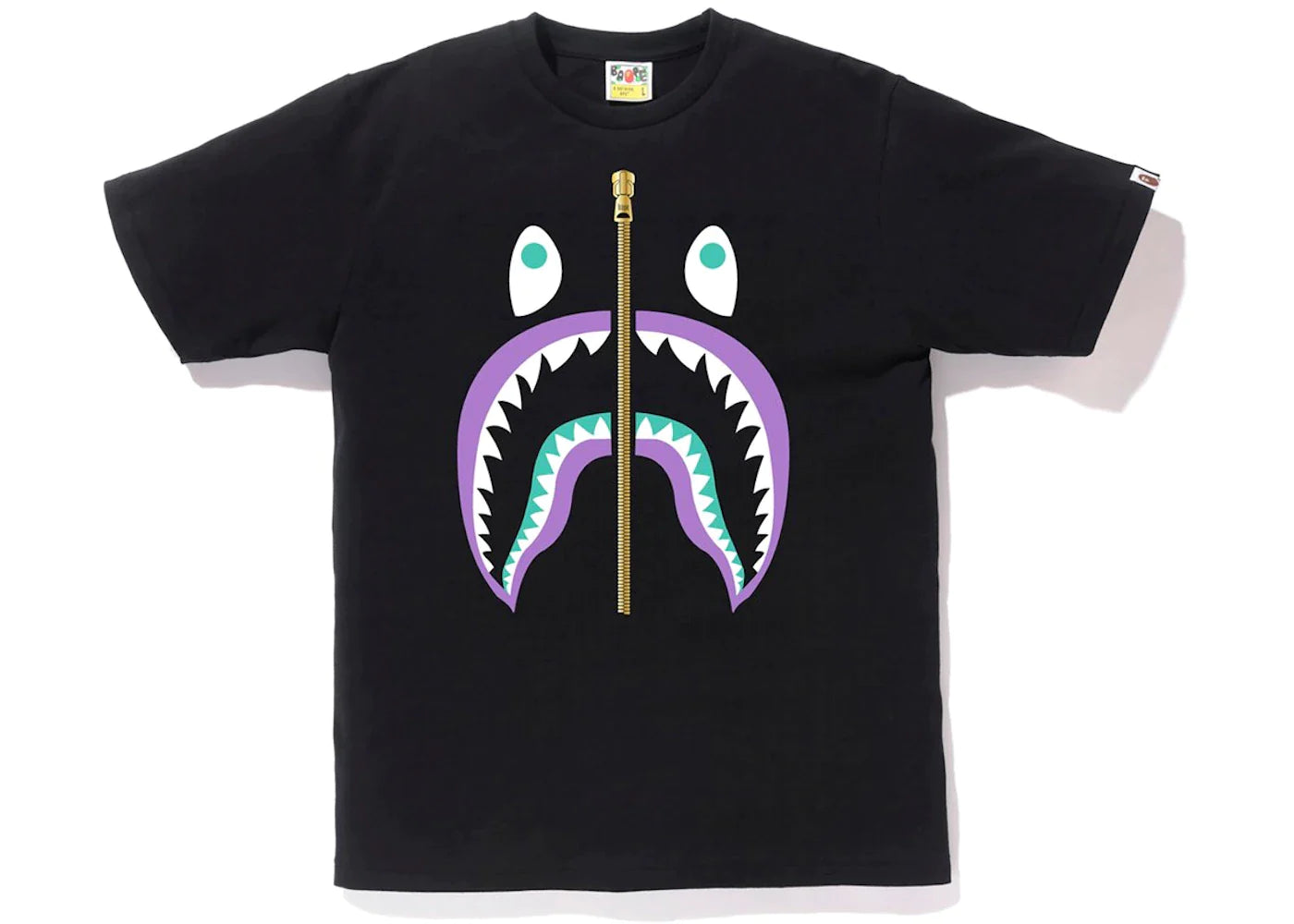 BAPE Colors Gold Zip Shark Tee (SS19) Black